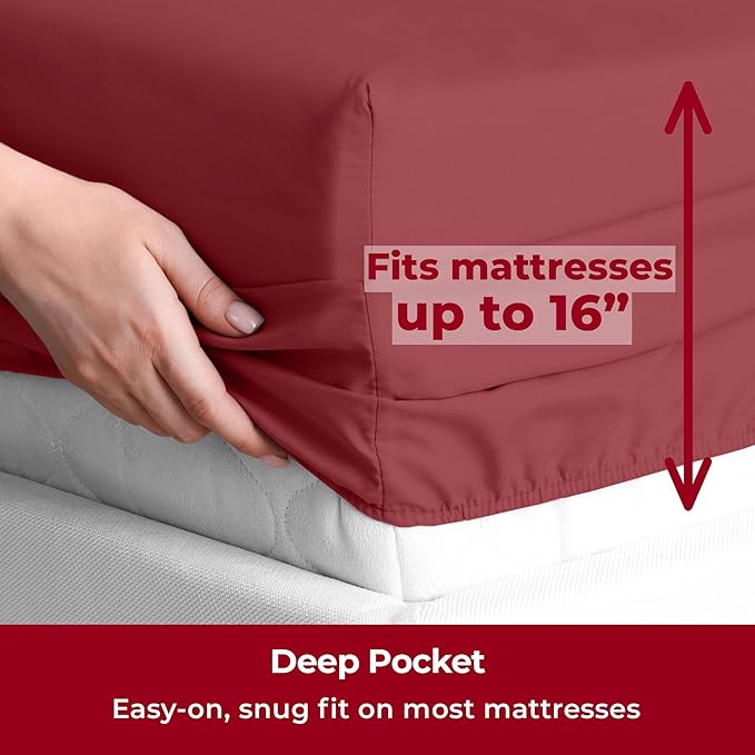 Mellanni Twin Sheets Set - 3 PC Iconic Collection Bedding Sheets & Pillowcases - Hotel Luxury, Extra Soft, Cooling Bed Sheets - Deep Pocket up to 16 inch (Twin, Brick Red) - LeafyLoom