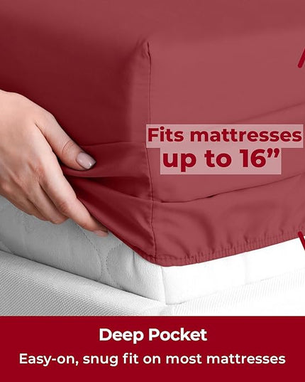 Mellanni California King Sheets Set - 4 PC Iconic Collection Bedding Sheets & Pillowcases - Hotel Luxury, Extra Soft, Cooling Bed Sheets - Deep Pocket up to 16 inch (Cal King, Brick Red) - LeafyLoom