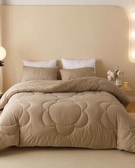 Champagne Flower Comforter Full Champagne Sunflower Print Bed Full Comforter Set 3 Pieces Champagne Floral Comforter Set for Boys Girls Teens Bedroom Decor All Season Hotel Quality Comforter - LeafyLoom