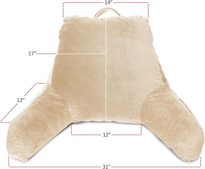 Clara Clark Reading Pillow, Standard Back Pillow for Sitting Up in Bed, Memory Foam Back Support Pillow, Reading Pillows for Sitting in Bed, Beige Cream Sit Up Pillow for Bed, Arm Pillow with Pockets - LeafyLoom