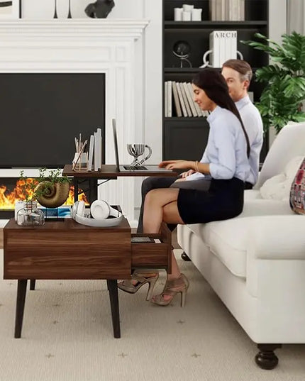 HAIOOU Lift Top Coffee Table, Mid Century Modern Coffee Tables with Drawer for Living Room, Open Storage Shelf, Walnut Cocktail Table TV Stand with Stable Pine Leg Anti-Scratching, Home, Office - LeafyLoom