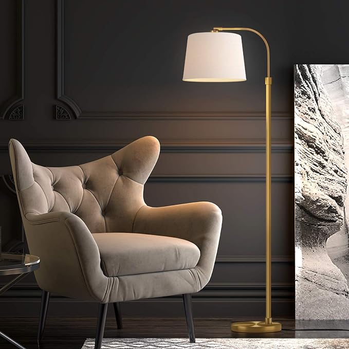 Oneach 62" Gold Floor Lamp for Living Rooms Tall Arc Standing Lamps for Bedrooms Industrial Corner Nursery Girls Kid Vintage Mid-Century Modern Reading Light Office Antique Brass Shade Lantern - LeafyLoom