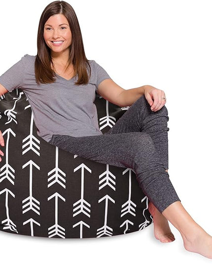 Posh Creations Bean Bag Chair for Kids, Teens, and Adults Includes Removable and Machine Washable Cover, Canvas White Arrows on Gray, 48in - X-Large - LeafyLoom