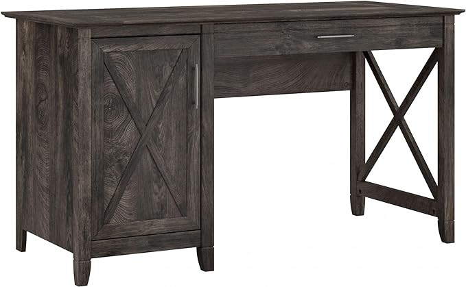 Bush Furniture Key West 54-Inch Computer Desk with Keyboard Tray and Storage, Dark Gray Hickory (KWD154GH-03) - LeafyLoom