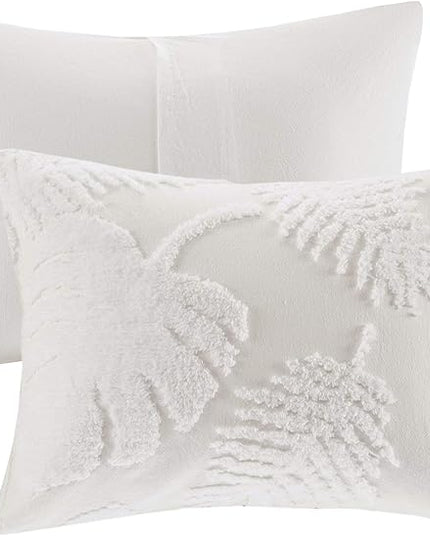 Madison Park Tufted Chenille Cotton Comforter, All Season Bedding Set, Matching Shams, Bahari, Coastal Palm Leaf Off White King/Cal King(104"x92") 3 Piece - LeafyLoom