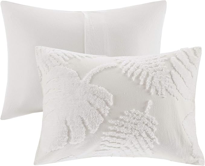 Madison Park Tufted Chenille Cotton Comforter, All Season Bedding Set, Matching Shams, Bahari, Coastal Palm Leaf Off White King/Cal King(104"x92") 3 Piece - LeafyLoom