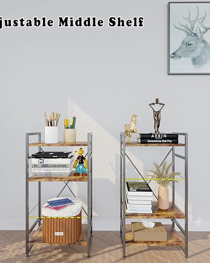 Bookshelf Organizer,3 Tiers Rustic Brown Small Bookcase for Small Space,Industrial Wooden Storage Bookcase Display Rack and Storage Organizer for Living Room and Home Office - LeafyLoom