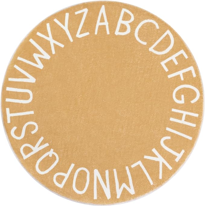 Topotdor Round Kids Play Rug Alphabet Nursery Area Rug Extra Large Soft Crawling Play Mat for Children Toddlers Bedroom (47 inch, Brown) - LeafyLoom