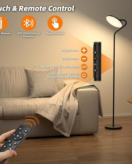 Floor Lamp, 36W Upgraded Rotatable Floor Lamps for Living Room, Super Bright Standing Lamp with Remote Control, Stepless Adjustable Colors & Brightness Floor Lamp for Bedroom and Office - LeafyLoom