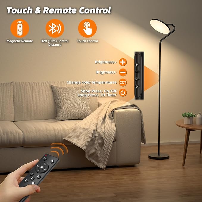 Floor Lamp, 36W Upgraded Rotatable Floor Lamps for Living Room, Super Bright Standing Lamp with Remote Control, Stepless Adjustable Colors & Brightness Floor Lamp for Bedroom and Office - LeafyLoom