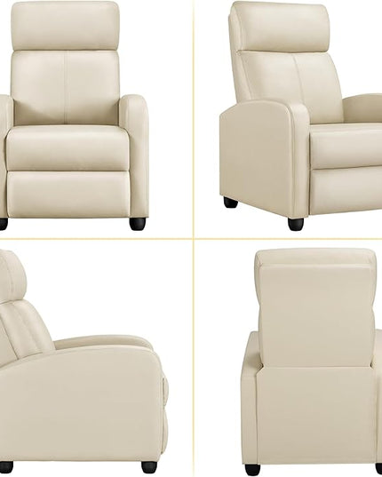 Yaheetech Recliner Chair PU Leather Recliner Sofa Home Theater Seating Adjustable Modern Single Reclining Chair Sofa with Pocket Spring Living Room Bedroom Beige - LeafyLoom