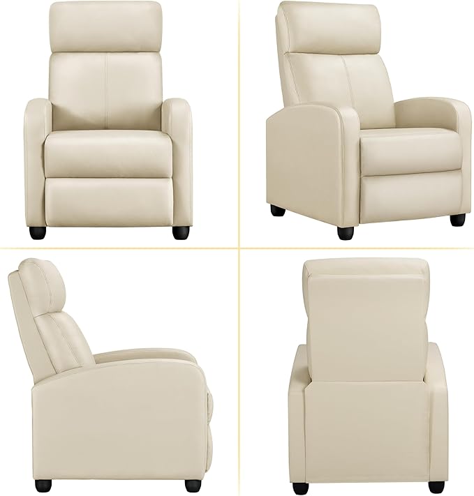 Yaheetech Recliner Chair PU Leather Recliner Sofa Home Theater Seating Adjustable Modern Single Reclining Chair Sofa with Pocket Spring Living Room Bedroom Beige - LeafyLoom
