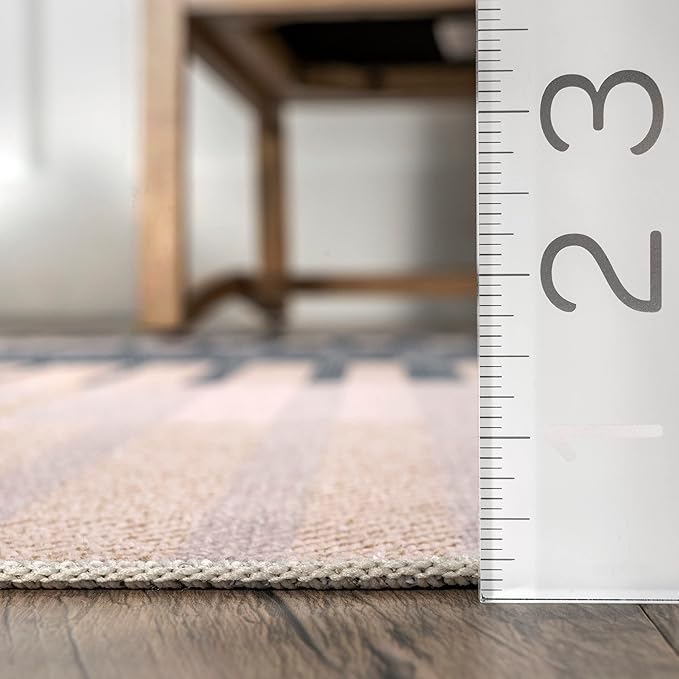 nuLOOM Lennie Modern Multi Striped Machine Washable Ultra Thin Area Rug, 3' x 5', Beige - LeafyLoom