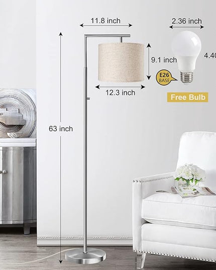 Dimmable Floor Lamp, 4-Color Temperature Modern Standing Lamp with Remote Control & Beige Shade, Tall Pole Floor Lamp for Living Room, Bedroom, Study Room, Office (LED Bulb Included) -Silver - LeafyLoom