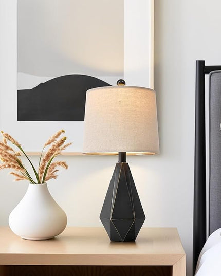 PoKat 20.25'' Table Lamp for Bedroom - Single Bedside Lamp for Night Stand, Small Bedroom Lamp, Modern Night Stand Lamp with Shade, Farmhouse Table Lamp for Living Room, Kids Room, End Table, Black - LeafyLoom
