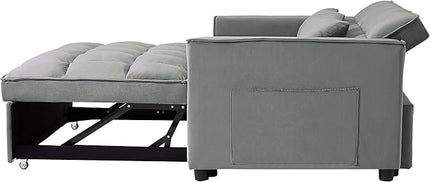 3 in 1 Convertible Loveseat Sleeper Sofa Bed,Modern Velvet Tufted Upholstered Love Seats Sofabed W/Pull Out Sleep Couch and 2 Pillows for Living Room, 55.21", Grey-1123 - LeafyLoom