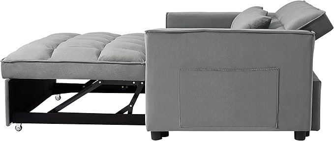 3 in 1 Convertible Loveseat Sleeper Sofa Bed,Modern Velvet Tufted Upholstered Love Seats Sofabed W/Pull Out Sleep Couch and 2 Pillows for Living Room, 55.21", Grey-1123 - LeafyLoom