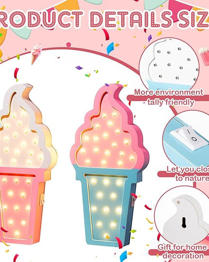 4 Pcs Ice Cream Party Decorations Ice Cream Night Light Ice Cream LED Atmosphere Light Wooden Ice Cream Wall Light Ice Cream Lamp Romantic Ice Cream Party Decor Battery Operated - LeafyLoom