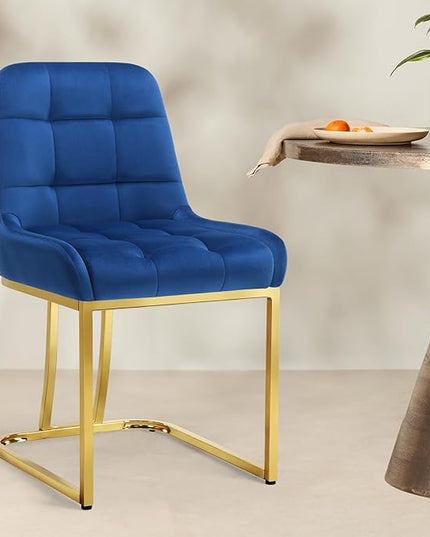 STARY Upholstered Velvet Armless Dining Room Chairs with Gold Metal Legs for Kitchen Restaurant, Blue- Set of 4 - LeafyLoom