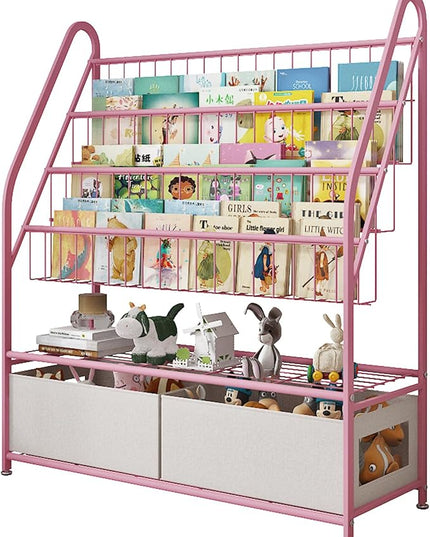 Kids Book Shelf with Storage 32inch, 5 Tier Freestanding Pink Bookshelf, Large Modern Minimalist Book Case With Toy Storage Organizer For Bedroom Study Room Playrooms Children Room KDSJ2305-Pink - LeafyLoom
