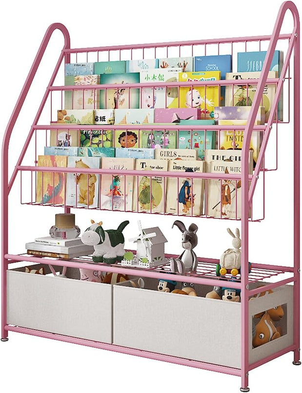 Kids Book Shelf with Storage 32inch, 5 Tier Freestanding Pink Bookshelf, Large Modern Minimalist Book Case With Toy Storage Organizer For Bedroom Study Room Playrooms Children Room KDSJ2305-Pink - LeafyLoom