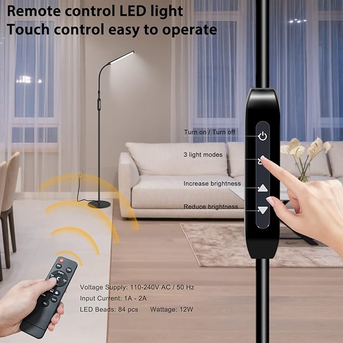 Led Floor Lamp with Remote for Eyelash Extensions Craft Task Lamps Floor Standing Adjustable Gooseneck Dimmer Beauty Lamp Floor for Lashes Facial Spa Salon Makeup - LeafyLoom