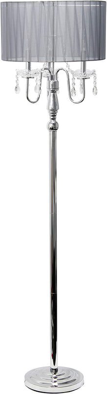 Elegant Designs LF1002-GRY Romantic Cascading Crystal and Chrome Drum Shade Floor Lamp, Gray - LeafyLoom