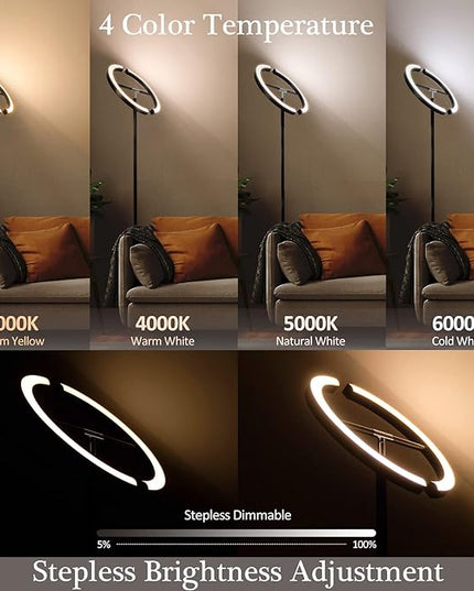 FIMEI Split Floor Lamp for Living Room, Modern Bright LED Standing Lamp, Eye-Protection Stepless Dimmable and 3000K-6000K, for Bedroom Office, Black - LeafyLoom