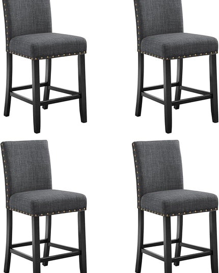 New Classic Furniture Crispin Counter Dining Chair (Set of Four), 100% Polyester Granite Gray Fabric with Espresso Legs - LeafyLoom