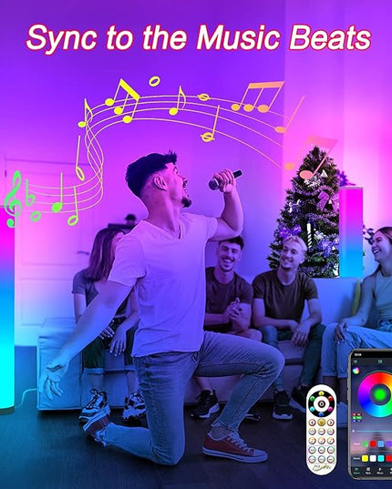 Marlrin 2-Pack RGB Corner Floor Lamp for Living Room APP Smart Music Sync Color Changing LED Lights Bedroom Colorful Decoration Lamp Soft Mood Lighting Dimmable with Remote Control - LeafyLoom