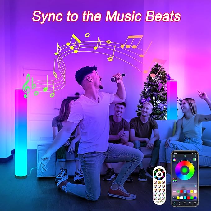 Marlrin 2-Pack RGB Corner Floor Lamp for Living Room APP Smart Music Sync Color Changing LED Lights Bedroom Colorful Decoration Lamp Soft Mood Lighting Dimmable with Remote Control - LeafyLoom