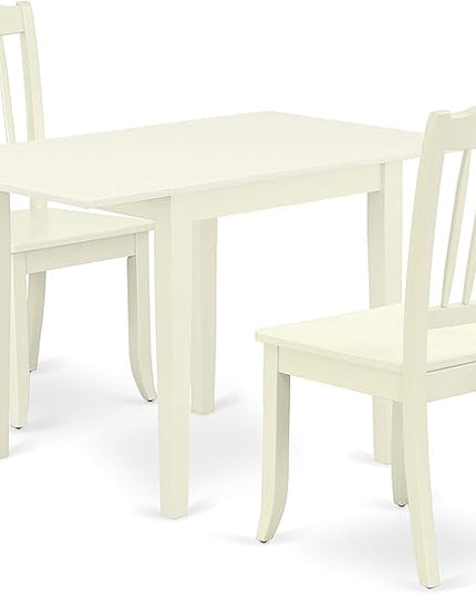East West Furniture NDDA3-LWH-W Norden 3 Piece Kitchen Set Contains a Rectangle Room Table with Dropleaf and 2 Dining Chairs, 30x48 Inch - LeafyLoom