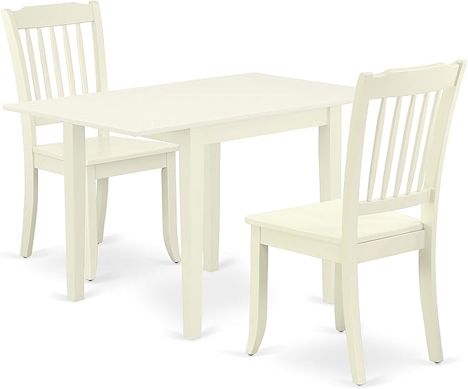 East West Furniture NDDA3-LWH-W Norden 3 Piece Kitchen Set Contains a Rectangle Room Table with Dropleaf and 2 Dining Chairs, 30x48 Inch - LeafyLoom