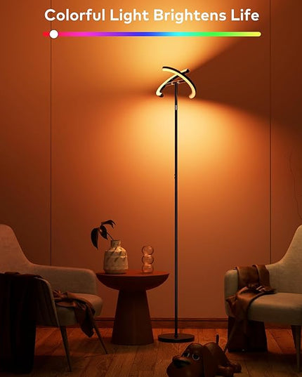 OHLUX Led Floor Lamps for Living Room, Modern Art Dimmable Standing Lamp,30W Bright Floor Lamp with Double-Sided Lightning RGB Rotatable,Button&Remote Control Tall Floor Lamp for Bedroom Office Corner - LeafyLoom