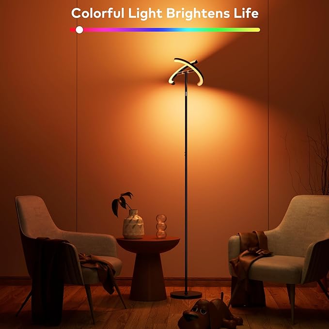 OHLUX Led Floor Lamps for Living Room, Modern Art Dimmable Standing Lamp,30W Bright Floor Lamp with Double-Sided Lightning RGB Rotatable,Button&Remote Control Tall Floor Lamp for Bedroom Office Corner - LeafyLoom