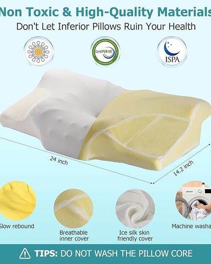 Cervical Neck Pillow for Pain Relief, Contour Memory Foam Pillows for Sleeping, Ergonomic Orthopedic Bed Pillow, Neck Support Pillows for Side Back Stomach Sleepers with Cooling Pillowcase - LeafyLoom
