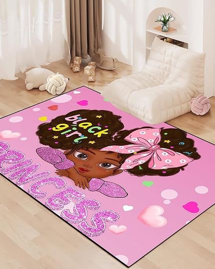 African American Rugs for Girls Room Black Girls Room Decor Rugs Princess Room Decor Rugs for Girls Bedroom Kids Rugs for Bedroom Girls Teen Living Room Soft Floor Mats, Pink, 2'6''×4' - LeafyLoom