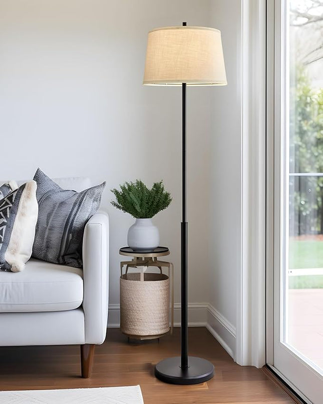 Oneach 61.75" Modern Floor Lamp for Living Room Industrial Floor Lamps Rotary Switch Standing Lamp Tall Pole Reading Lamp for Bedroom Study Room Office with White Bamboo Linen Lamp Shade - LeafyLoom