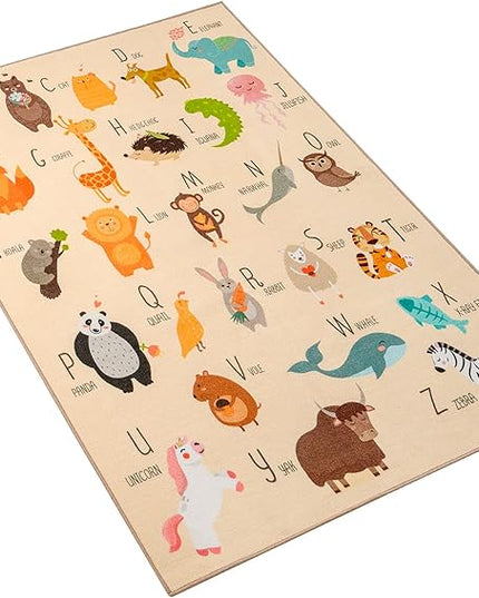 Booooom Jackson ABC Kids Classroom Rugs - 5'x6'6" Educational Numbers and Animal Carpet for Preschool, Classroom, and Kid's Room Safety and Learning - Alphabet Rug for Boys and Girls - LeafyLoom