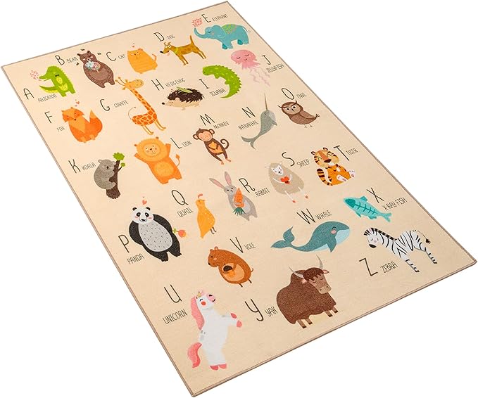 Booooom Jackson ABC Kids Classroom Rugs - 5'x6'6" Educational Numbers and Animal Carpet for Preschool, Classroom, and Kid's Room Safety and Learning - Alphabet Rug for Boys and Girls - LeafyLoom