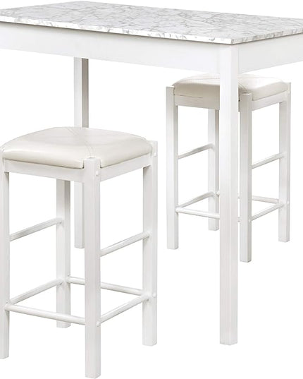 Linon White 3 Piece Faux Marble Tavern Set - LeafyLoom