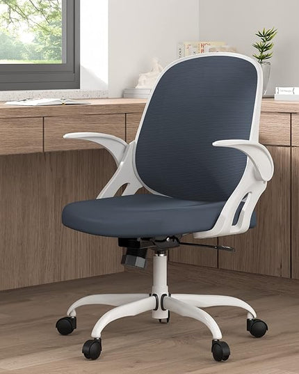 Home Office Chair Work Desk Chair Comfort Ergonomic Swivel Computer Chair, Breathable Mesh Desk Chair, Lumbar Support Task Chair with Wheels and Flip-up Arms and Adjustable Height - LeafyLoom
