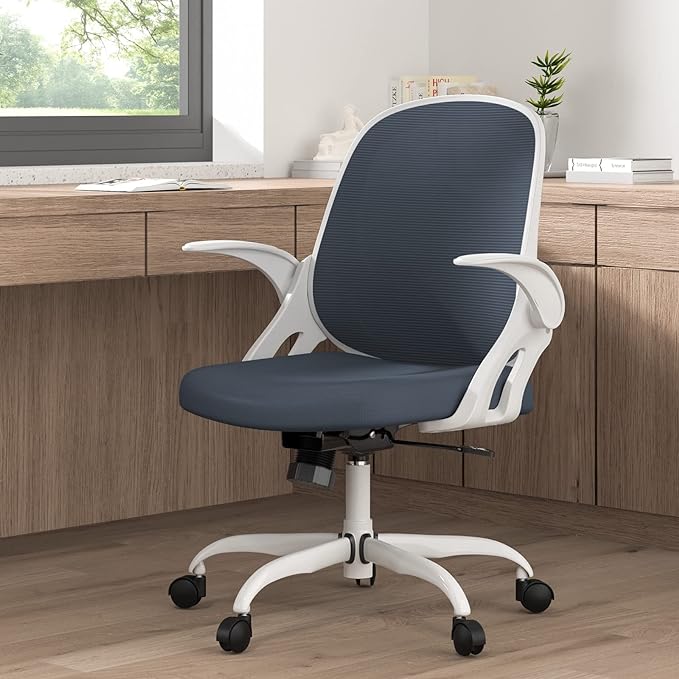 Home Office Chair Work Desk Chair Comfort Ergonomic Swivel Computer Chair, Breathable Mesh Desk Chair, Lumbar Support Task Chair with Wheels and Flip-up Arms and Adjustable Height - LeafyLoom