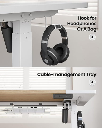 Electric Standing Desk Adjustable - 48 x 24 Inch Sit Stand up Desk with Cable Management - 3 Memory Preset Adjustable Height Desk Computer Home Office Desk - LeafyLoom