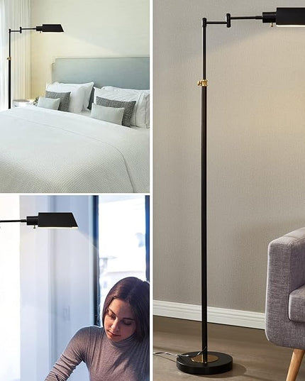 Dimmable LED Pharmacy Floor Lamp for Living Room, Full Range Dimming Bedroom Floor Lamp, Adjustable Height Standing Lamp with 350° Swing Arm - LeafyLoom