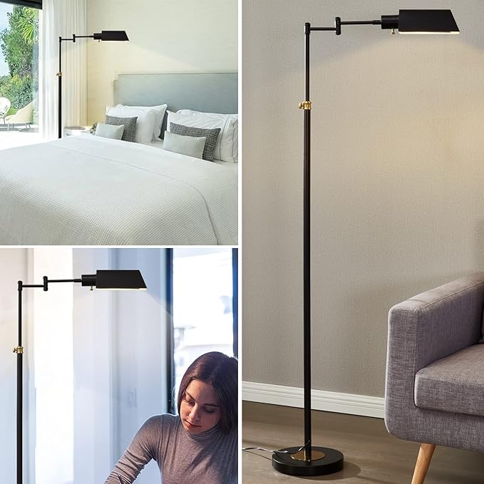 Dimmable LED Pharmacy Floor Lamp for Living Room, Full Range Dimming Bedroom Floor Lamp, Adjustable Height Standing Lamp with 350° Swing Arm - LeafyLoom