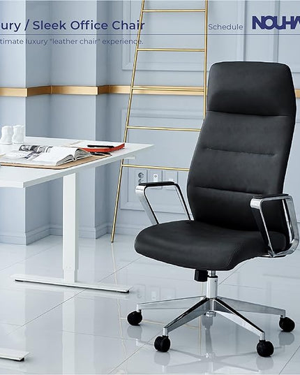 Nouhaus Schedule High Back Executive Office Chair, PU Leather Swivel Computer Desk Chair with Wheels and Armrests Home Office Desk Chair Modern Task Chair (Black) - LeafyLoom