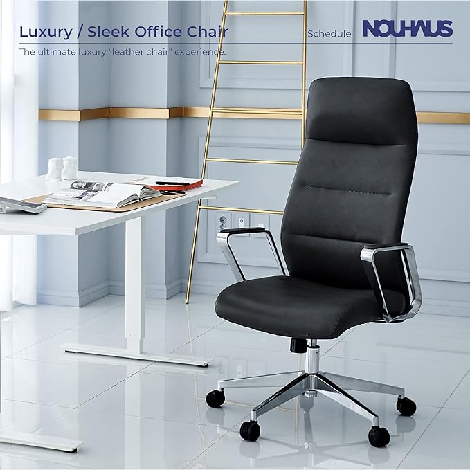 Nouhaus Schedule High Back Executive Office Chair, PU Leather Swivel Computer Desk Chair with Wheels and Armrests Home Office Desk Chair Modern Task Chair (Black) - LeafyLoom