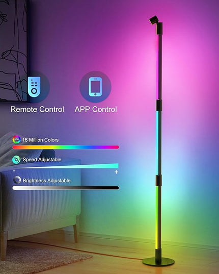 Brightown LED Floor Lamp, Smart RGB Corner Lamp with App and Remote Control, 16 Million Colors, Music Sync, Timer Setting, 360° Rotatable Tube - Ideal for Bedroom, Living Room, Home Office, 2 Pack - LeafyLoom