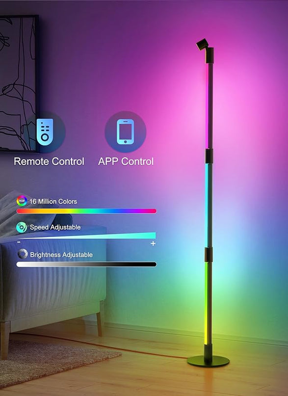 Brightown LED Floor Lamp, Smart RGB Corner Lamp with App and Remote Control, 16 Million Colors, Music Sync, Timer Setting, 360° Rotatable Tube - Ideal for Bedroom, Living Room, Home Office, 2 Pack - LeafyLoom